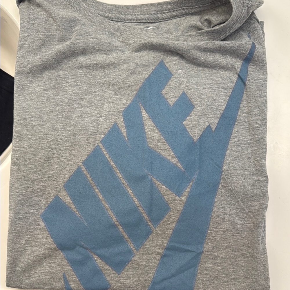 Nike Gray and Blue Short Sleeve Tee with Iconic Logo